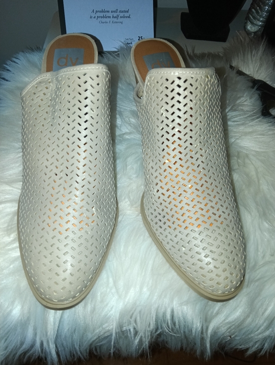 DV by Dolce Vita Shoes - NWOT! DV by Dolce Vita Kenli Laser Cut Taupe Mule Heels Faux Leather Size 9!